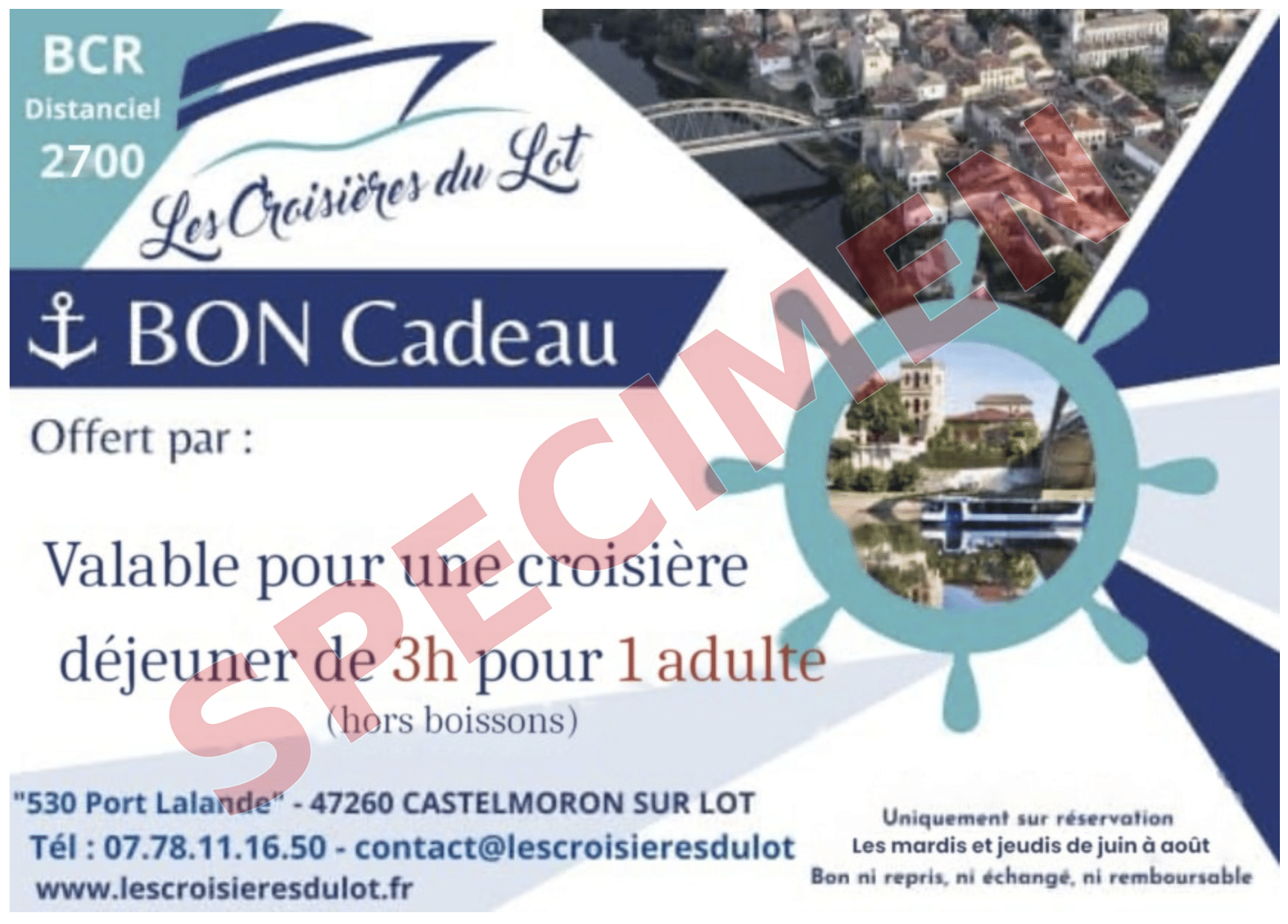 Bon pour une croisière déjeuner de 3h  les mardis et jeudis de juin à août